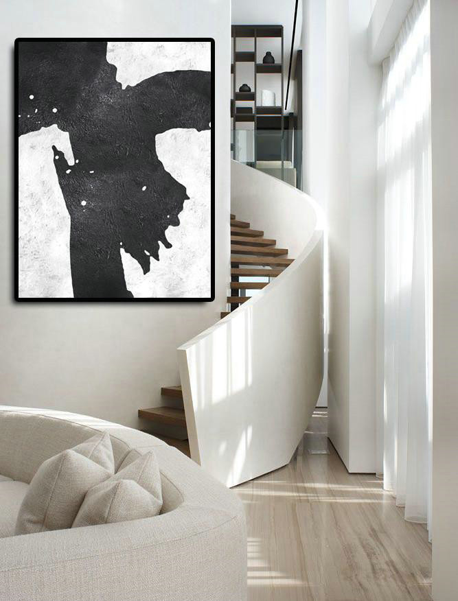 Hand Made Abstract Art,Black And White Minimal Painting On Canvas - Oversized Canvas Art Reading Room